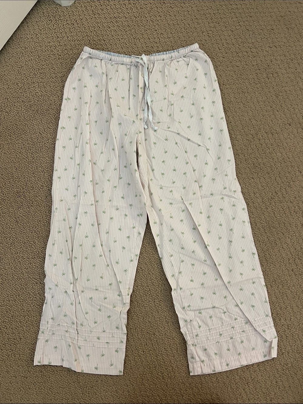 Tommy Hilfiger White Pajama Pants with Green Palm Print